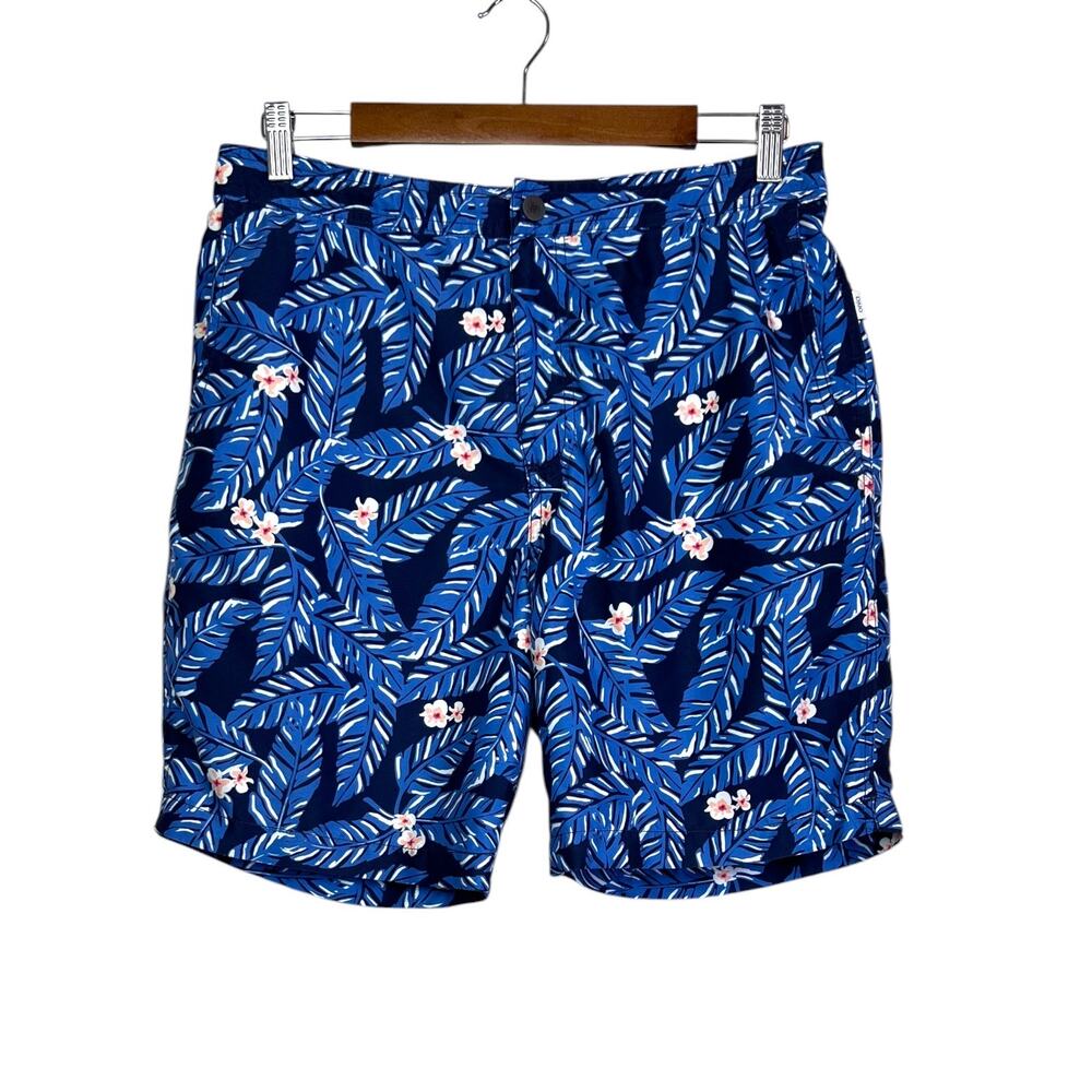 Onia Calder Swim Trunk in Navy Blue Tropical Palm Floral Quick Dry Men's Medium